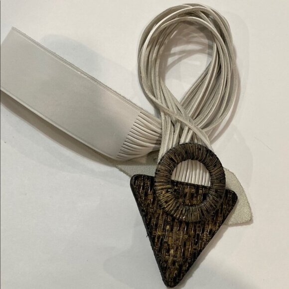 80's White and Brown Belt leather with Bold Buckle by Orciani - Picture 2 of 16